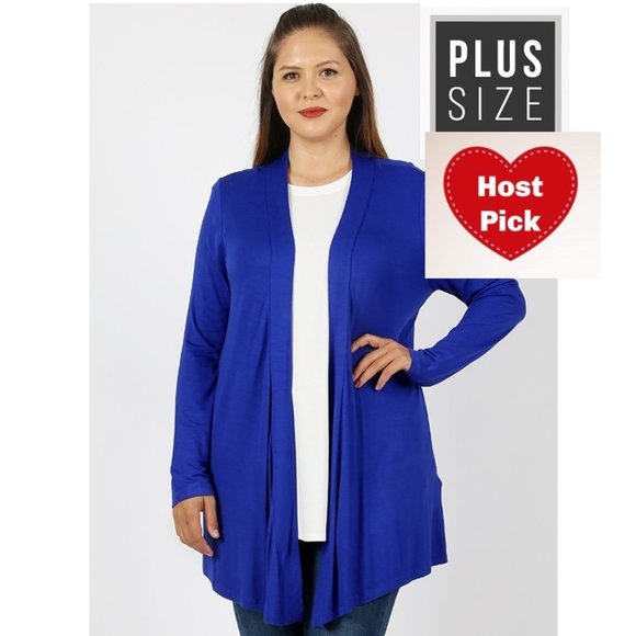 Plus Size Cardigan - Blue Cardigan - Drapey Open Front Long Sleeve Cardigan - Picture 1 of 4
